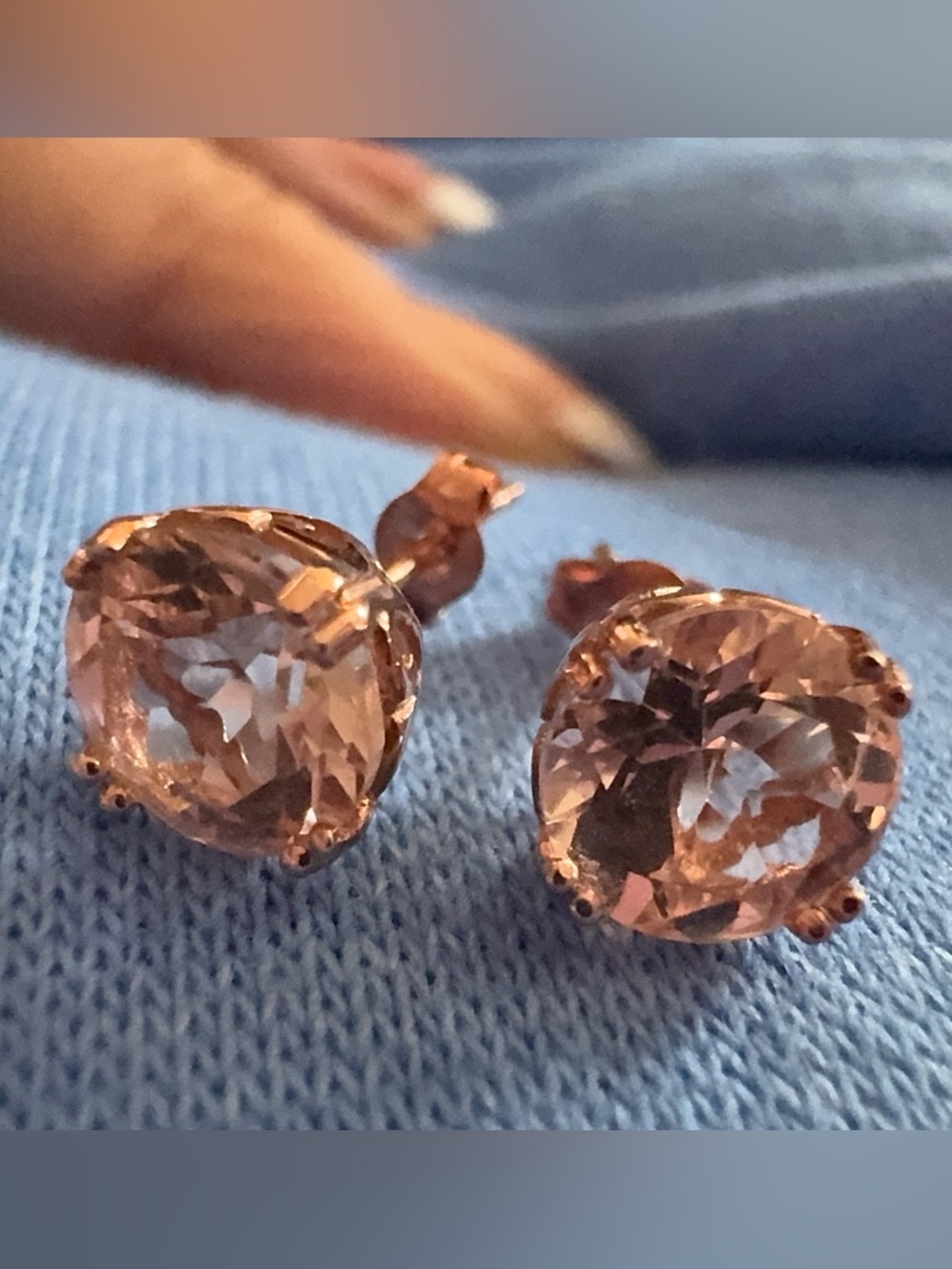 Peach Pink Morganite 14k Rose Gold filigree stud earrings